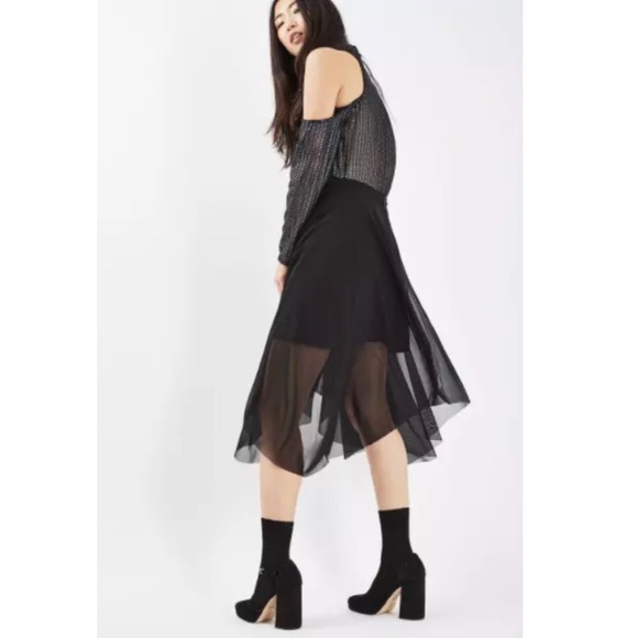 Topshop Tulle Asymmetric Black Midi Skirt Lace - Picture 2 of 8